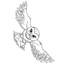 Coloriage Hedwige en plein vol avec une lettre