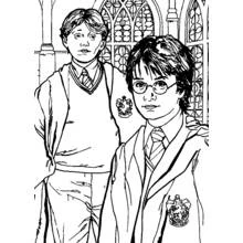 Coloriage Harry Potter et Ron Weasley à Poudlard