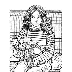Coloriage Hermione Granger tenant son chat Pattenrond