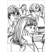 Coloriage Harry Potter en classe avec Ron et Hermione
