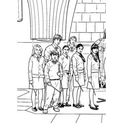 Coloriage Harry Potter groupe d'élèves avec baguettes