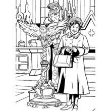 Coloriage Dumbledore, une chouette et une femme dans la Grande Salle