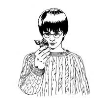 Coloriage Harry Potter tenant un petit oiseau
