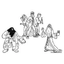 Coloriage Harry Potter et ses amis face à Hagrid et Dumbledore
