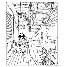 Coloriage Harry Potter lisant sous l'escalier