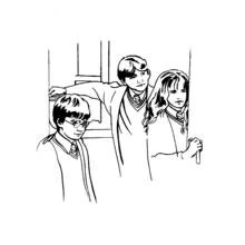 Coloriage Harry Potter, Ron et Hermione près de la fenêtre