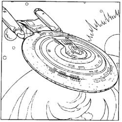 Coloriage Vaisseau Enterprise volant dans l'espace