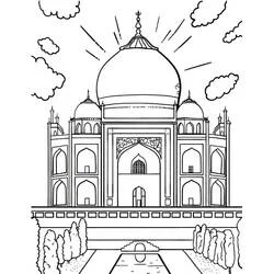 Coloriage Le Taj Mahal avec ses dômes et jardins