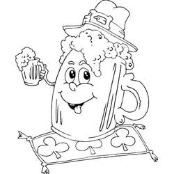 Coloriage Chope de bière irlandaise coiffée d'un chapeau de lutin