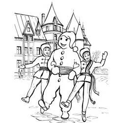 Coloriage Bonhomme Carnaval défilant avec deux enfants