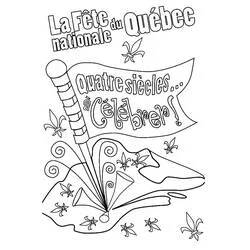 Coloriage Fête Nationale du Québec avec drapeau et fleurs de lys