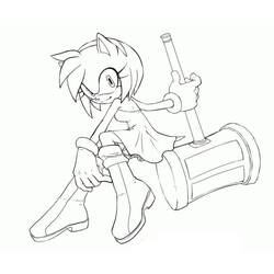 Coloriage Amy Rose assise avec son marteau