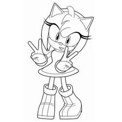 Coloriage Amy Rose faisant des signes de victoire