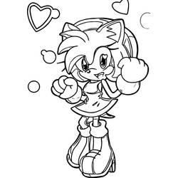 Coloriage Amy Rose poings levés entourée de cœurs
