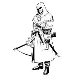 Coloriage Assassin's Creed assassin encapuchonné en position d'attente