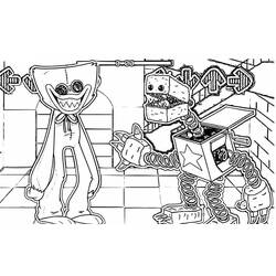 Coloriage Boxy Boo face à Huggy Wuggy dans un couloir