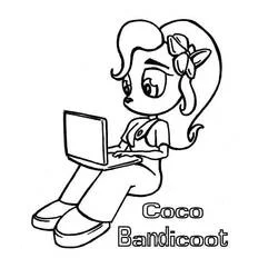Coloriage Coco Bandicoot travaillant sur son ordinateur