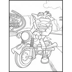 Coloriage Crash Bandicoot roulant à moto