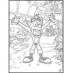 Coloriage Crash Bandicoot célébrant les bras levés