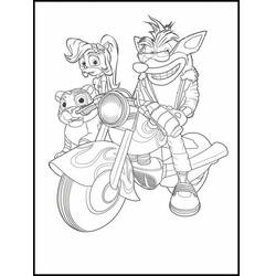 Coloriage Crash Bandicoot à moto avec ses amis