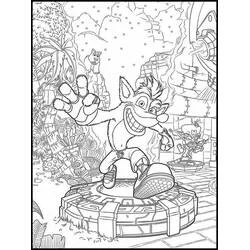 Coloriage Crash Bandicoot sautant dans une scène de jungle