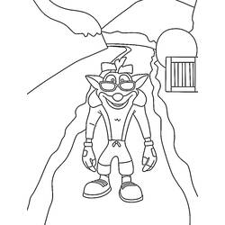 Coloriage Crash Bandicoot debout sur un chemin de montagne