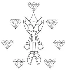 Coloriage Dark Sonic entouré d'émeraudes du Chaos