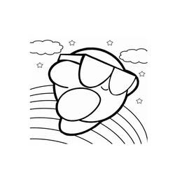 Coloriage Kirby survolant un arc-en-ciel