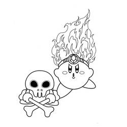 Coloriage Kirby avec couronne de feu et crâne à os croisés