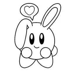 Coloriage Kirby transformé en lapin mignon avec une bulle en forme de cœur