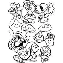 Coloriage Mario et ses amis en collage de personnages
