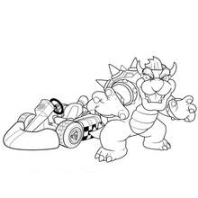 Coloriage Bowser debout à côté de son kart