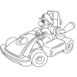 Coloriage Luigi au kart aux grandes roues et pot d'échappement