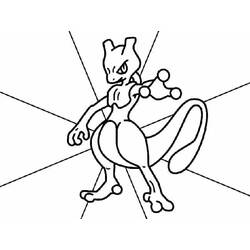 Coloriage Mewtwo debout avec des lignes rayonnantes en fond