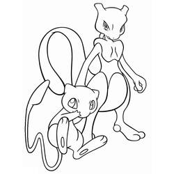 Coloriage Mewtwo debout près de Mew