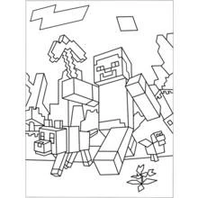 Coloriage Minecraft personnage marchant avec un loup et un poulet