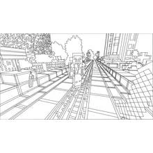 Coloriage Minecraft rue de ville avec des rails