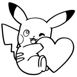 Coloriage Pikachu tenant un coeur