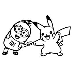 Coloriage Pikachu tenant la main d'un Minion