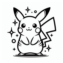 Coloriage Pikachu debout entouré d'étincelles