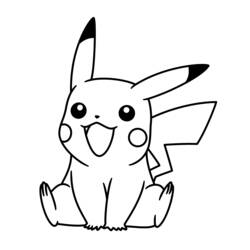 Coloriage Pikachu assis avec un grand sourire