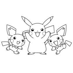 Coloriage Pikachu entouré de deux Pichu