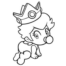 Coloriage Princesse Peach bébé à quatre pattes avec sa couronne