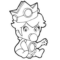 Coloriage Princesse Peach bébé avec une tétine