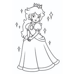 Coloriage Princesse Peach entourée d'étoiles scintillantes