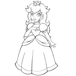 Coloriage Princesse Peach debout dans sa robe bouffante