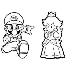 Coloriage Princesse Peach avec Mario en pleine course