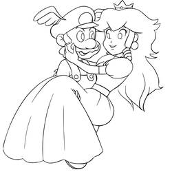 Coloriage Princesse Peach enlaçant Mario