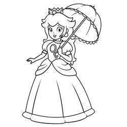 Coloriage Princesse Peach avec son ombrelle