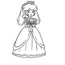 Coloriage Princesse Peach en robe de mariée